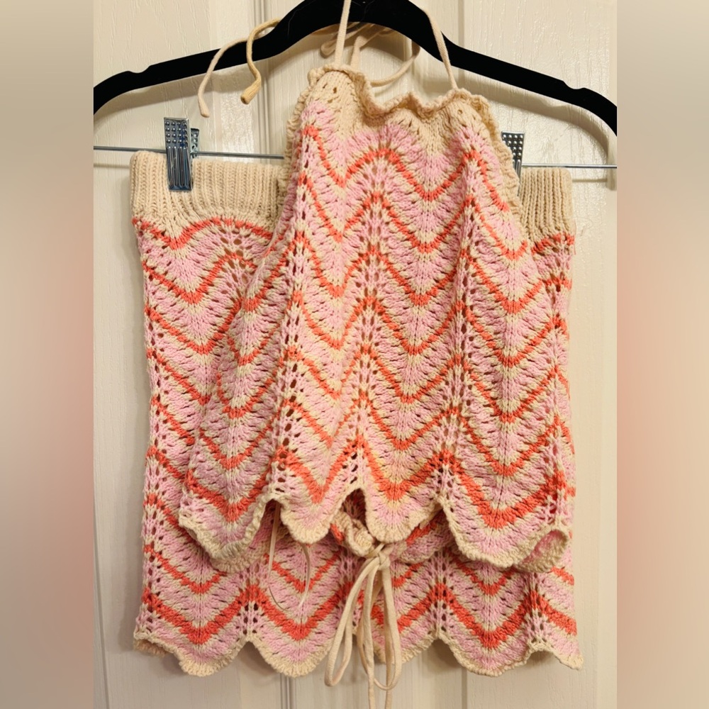 Freshman 1996 Pink Orange and White Cream Knit Two Piece Outfit Women’s XS - Picture 11 of 12
